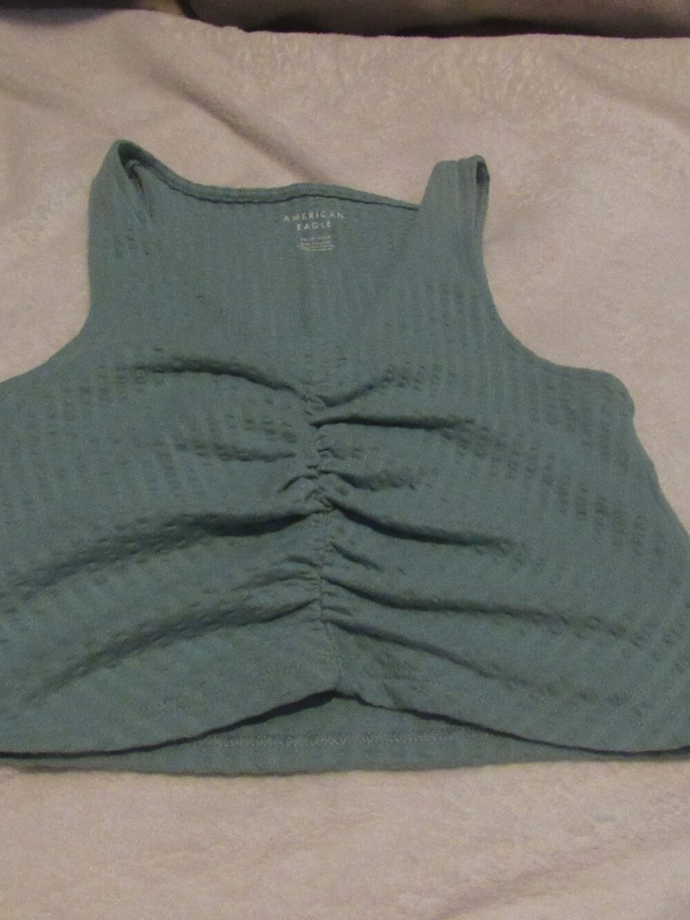 American Eagle Cinch Tank Top Crop Waffle Texture Teal Size Xs USED